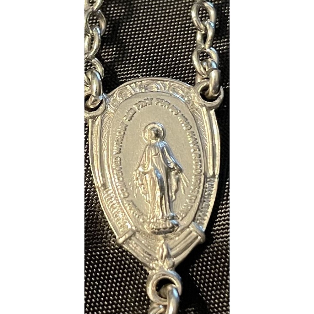 Vintage Crystal Rosary Necklace 21” Faceted Beads Silver Tone Crucifix Mary - Picture 4 of 5